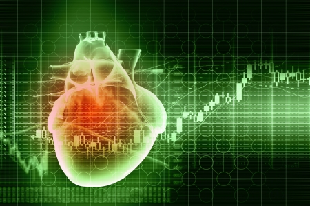 20149754 - virtual image of human heart with cardiogram